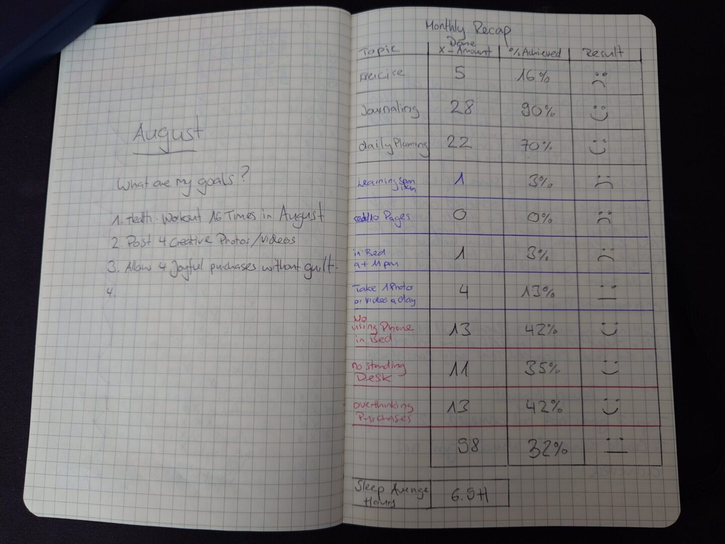 Habit Tracker monthly results